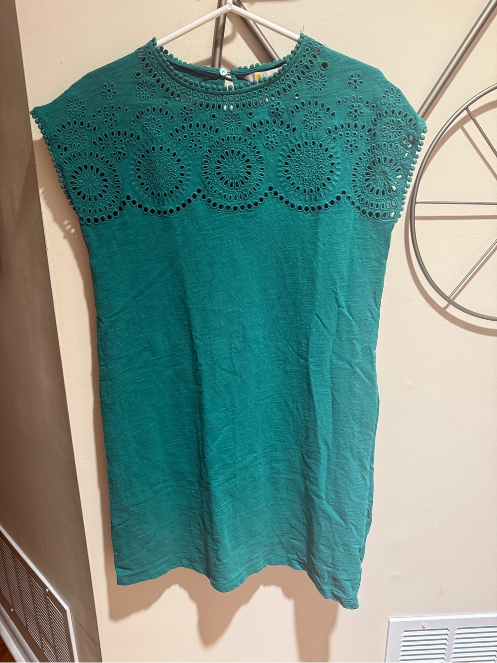 Boden Green Eyelet Cut-Out Shirt Dress, Long Tunic Top Size 8